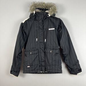 Foursquare women ski winter snowboard jacket striped black & white Size S